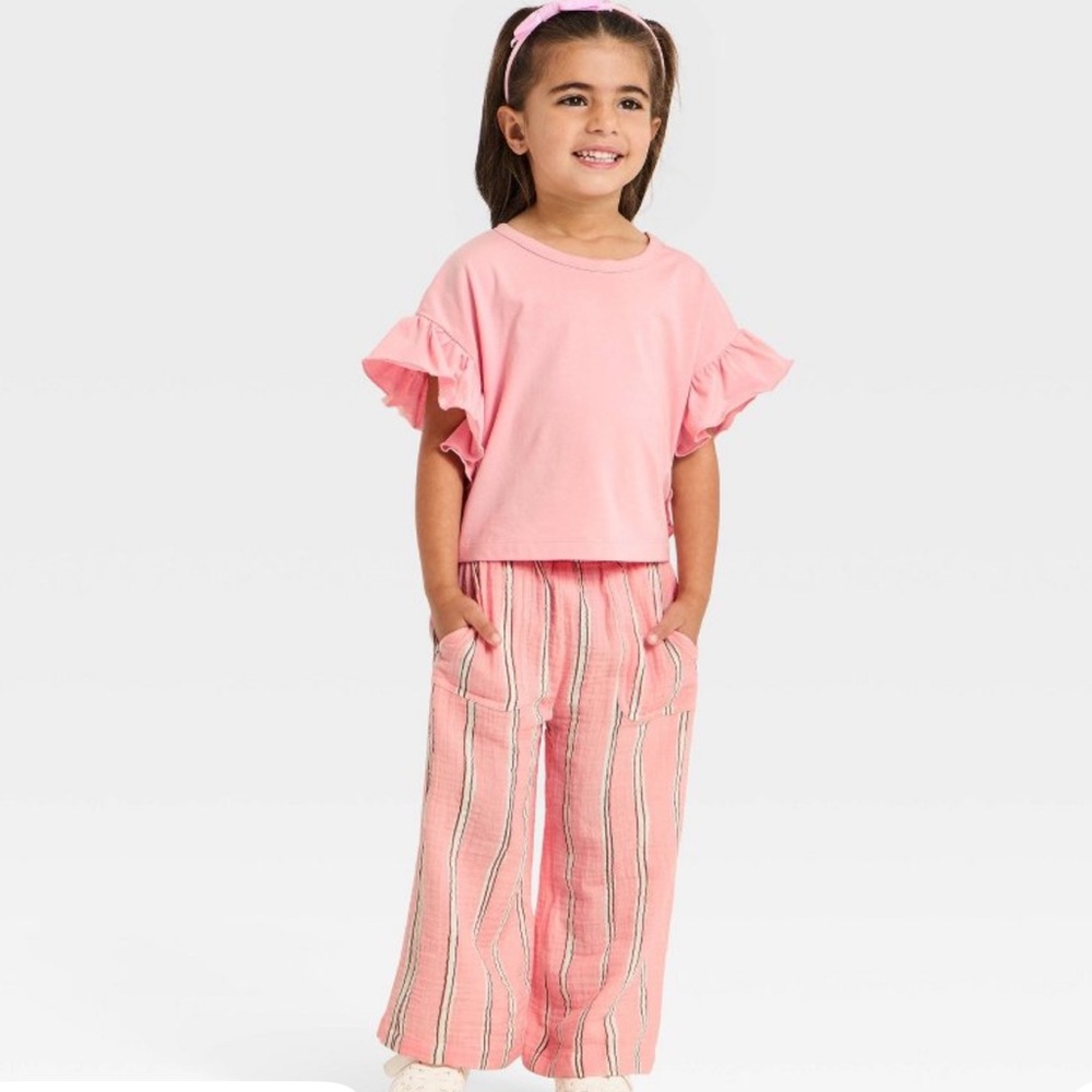 Pink Ruffle Sleeve Kids Top